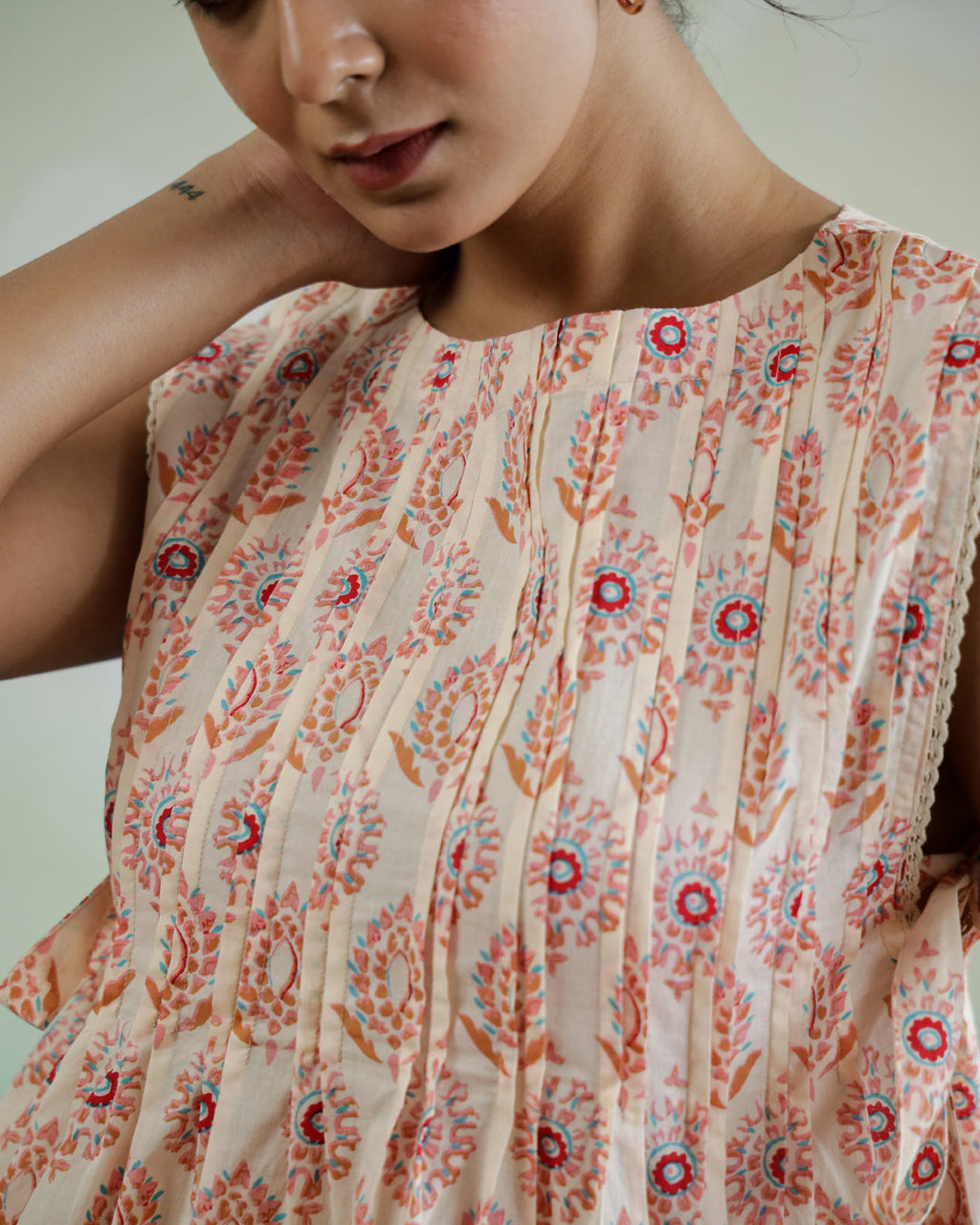 Sleeveless Printed Cotton Top For Women