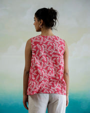 Leaf Printed Cotton Sleeveless Top