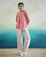 Leaf Printed Cotton Sleeveless Top