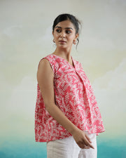 Leaf Printed Cotton Sleeveless Top