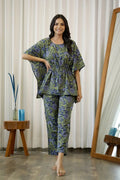 Navy Blue & Green Cotton Printed Kaftan set - SanskrutiHomes 