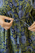 Navy Blue & Green Cotton Printed Kaftan set - SanskrutiHomes 