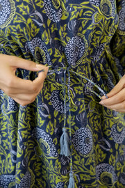 Navy Blue & Green Cotton Printed Kaftan set - SanskrutiHomes 