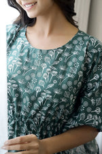 Green & White Printed Cotton Kaftan set - SanskrutiHomes 