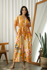 Mustard Printed Cotton Jumpsuit Loungewear