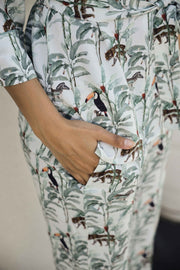Bagheera White Floral Printed Shirt Collar Pure Cotton Trousers Co-Ord Set For Women