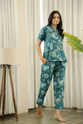 Dark Green Peter Pan Collar Night Suit pajama Set - SanskrutiHomes 