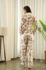 White Printed Full sleeves Cotton Night suit - SanskrutiHomes 