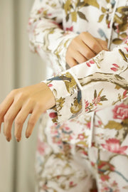 White Printed Full sleeves Cotton Night suit - SanskrutiHomes 