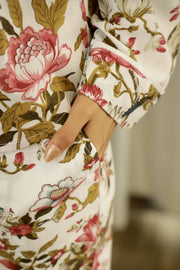 White Printed Full sleeves Cotton Night suit - SanskrutiHomes 