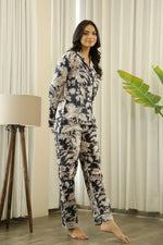 Black Printed Full sleeves Cotton Night suit - SanskrutiHomes 