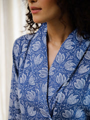 Blue Printed Cotton Co-ord Set for Women - SanskrutiHomes 