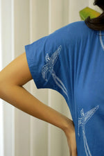 Women Blue and White Conversational Eagle Printed Night Suit Set with Pyjama - SanskrutiHomes 