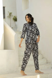 Black & White Printed Pure Cotton Night Suit