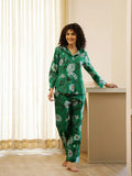 Green Floral Printed Cotton Night Suit Set - SanskrutiHomes 