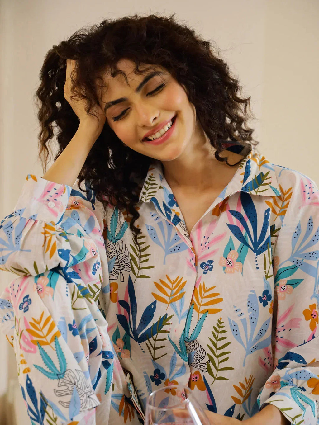 Multicolor Flower Printed Night Suit Set for Women - SanskrutiHomes 