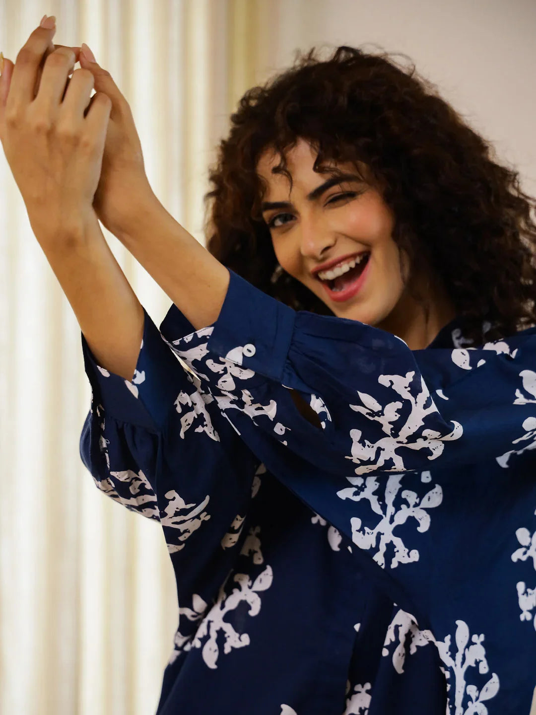 Blue Printed Night Suit Set for Women - SanskrutiHomes 