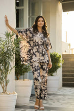 Black Cotton Printed Kaftan and Pajama Set for Women - SanskrutiHomes 