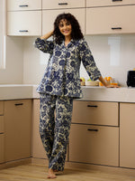 Blue Floral Printed Cotton Co-ord Set for Women - SanskrutiHomes 