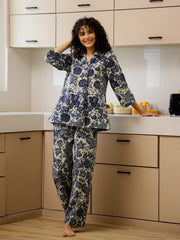 Blue Floral Printed Cotton Co-ord Set for Women - SanskrutiHomes 