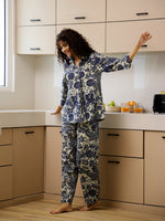 Blue Floral Printed Cotton Co-ord Set for Women - SanskrutiHomes 