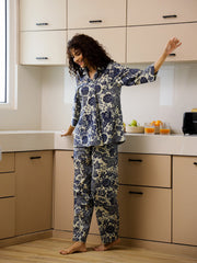 Blue Floral Printed Cotton Co-ord Set for Women - SanskrutiHomes 