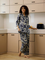 Blue Floral Printed Cotton Co-ord Set for Women - SanskrutiHomes 