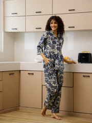 Blue Floral Printed Cotton Co-ord Set for Women - SanskrutiHomes 
