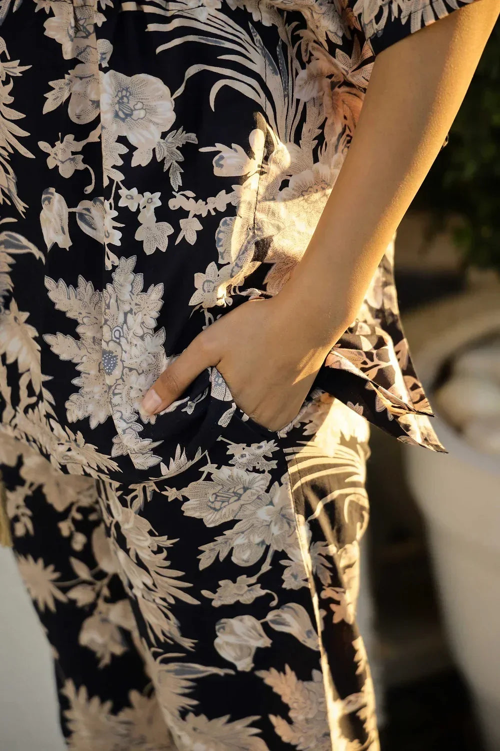 Black Cotton Printed Kaftan and Pajama Set for Women - SanskrutiHomes 