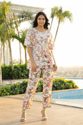 White FLORAL Cotton Printed Kaftan and Pajama Set - SanskrutiHomes 