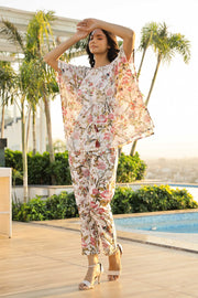 Mother Daughter White Floral Kaftan Set Combo