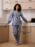 Blue Printed Cotton Night Suit Set - SanskrutiHomes 