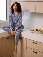 Blue Printed Cotton Night Suit Set - SanskrutiHomes 