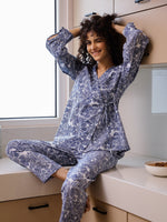 Blue Printed Cotton Night Suit Set - SanskrutiHomes 