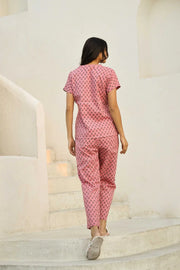Flamingo Pink Printed Pure Cotton Night Suit Set