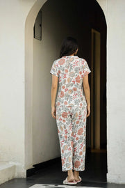 White Pure Cotton Printed Night Suit Set for Women - SanskrutiHomes 