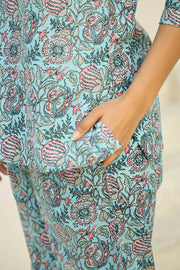 Sky Blue Printed Pure Cotton Night Suit