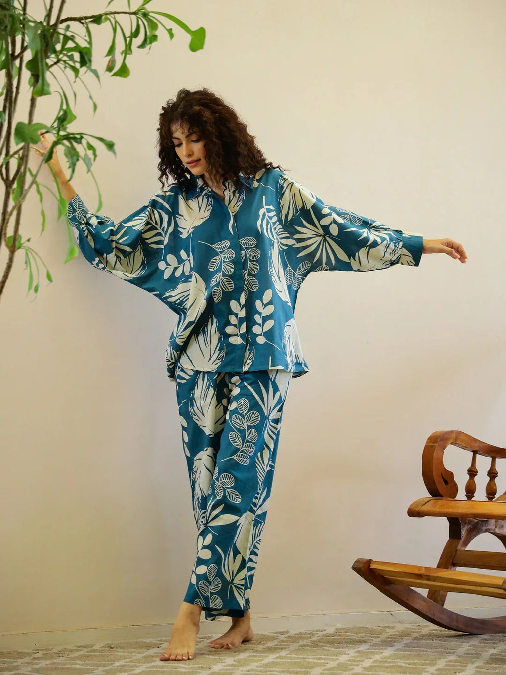 Flower Printed Night Suit Set for Women - SanskrutiHomes 