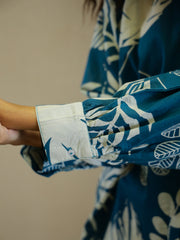 Teal Flower Printed Night Suit Set For Women