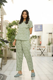 Sage Printed Pure Cotton Night suit - SanskrutiHomes 