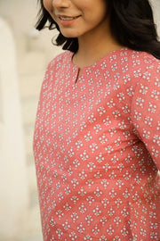Peach Pink Printed Pure Cotton Night Suit Set