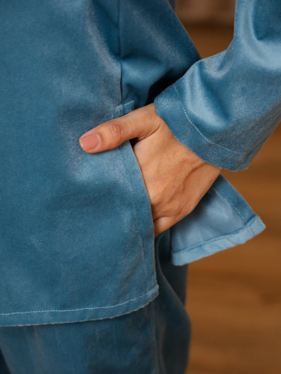 Blue Solid velvet Night Suit Set - SanskrutiHomes 