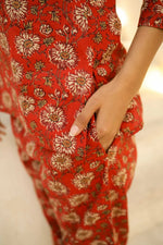 Red & white printed pure cotton night suit set - SanskrutiHomes 