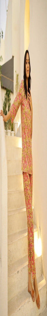Green & Pink Printed Pure Cotton Night Suit Set