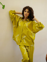 Yellow Printed Night Suit Set for Women - SanskrutiHomes 