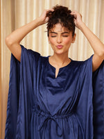 Blue V-Neck Velvet Winter Kaftan - SanskrutiHomes 
