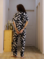 Black and White Printed Night Suit Set for Women - SanskrutiHomes 