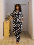 Black and White Printed Night Suit Set for Women - SanskrutiHomes 