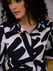 Black And White Printed Night Suit Set For Women