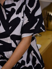 Black And White Printed Night Suit Set For Women